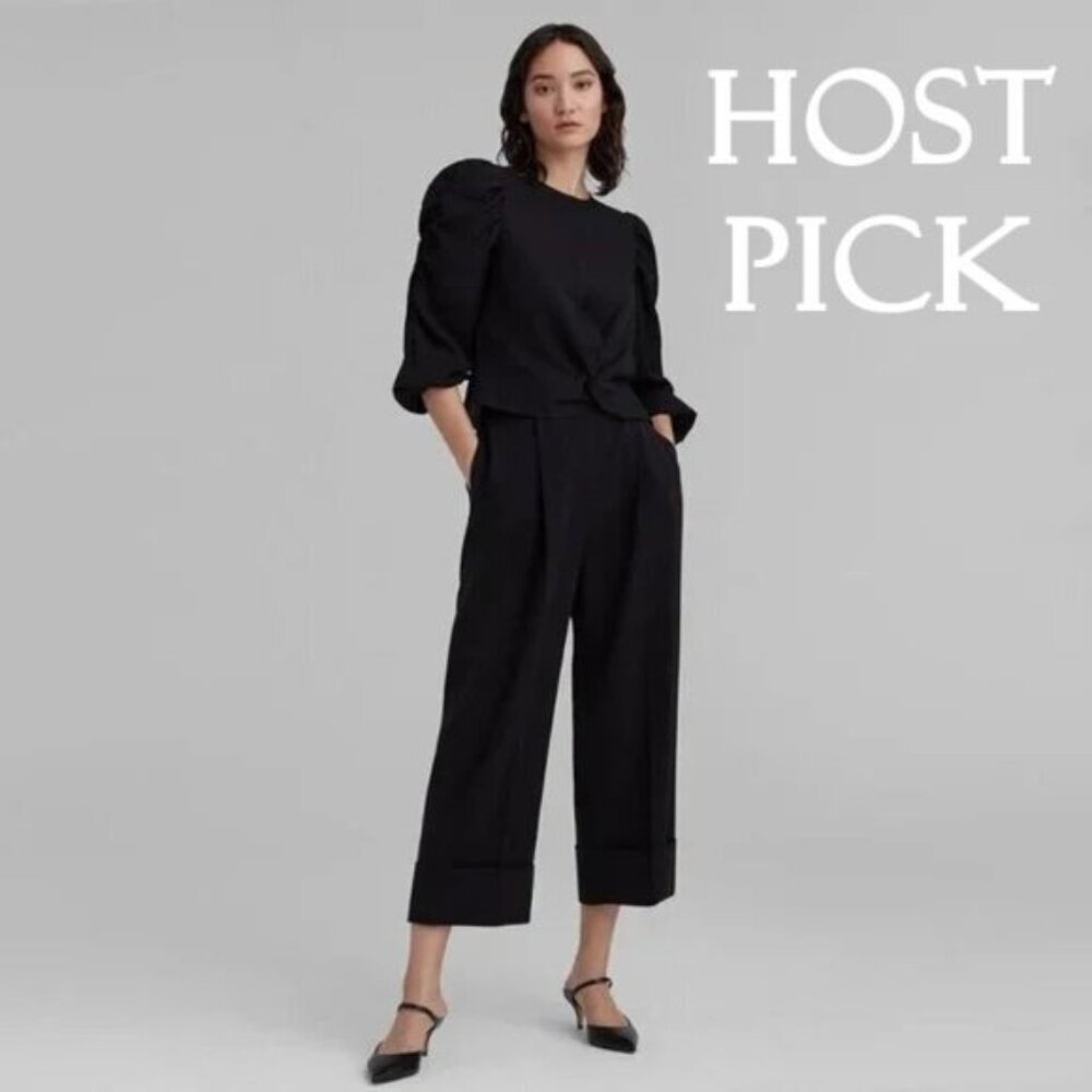 NWT Club Monaco black shirred puff sleeve blouse top, M